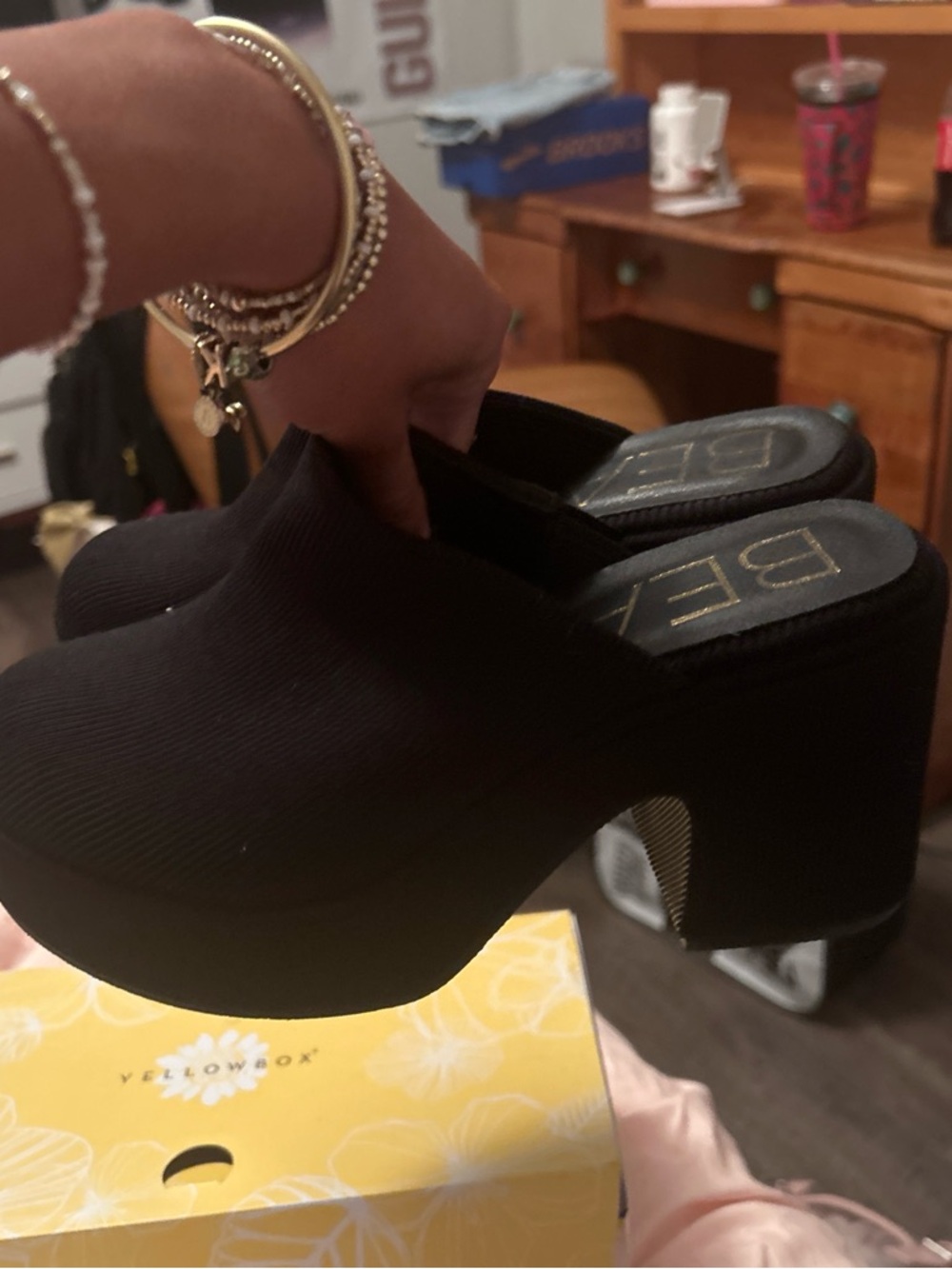 Black Platform Mule Heels